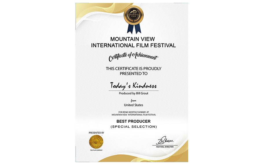mountain view international film festival best producer award certificate